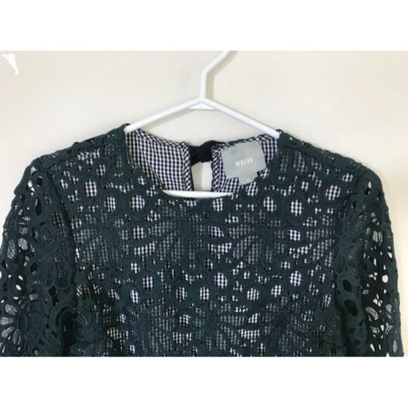 ANTHROPOLOGIE MAEVE Gabriella Gingham Peplum and Green Lace Top Size XS - Picture 3 of 8